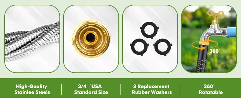 Garden Hose 50 ft, Stainless Steel Water Hose with 10 Function Nozzle Flexible, Heavy Duty, Lightweight, No-Kink, Pet Proof, Puncture Proof Hose Metal for Yard, Outdoor