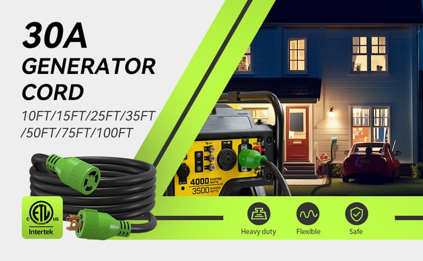 RVMATE 4 Prong 30 Amp 15 Feet Generator Extension Cord, NEMA L14-30P/L14-30R, 125/250V Up to 7500W 10 Gauge SJTW Generator Cord, ETL Listed
