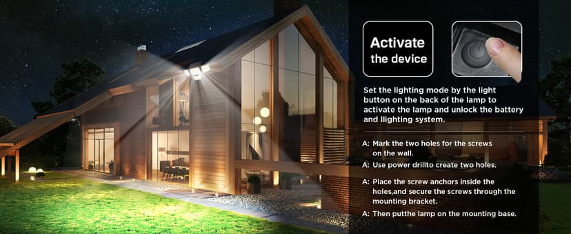 Solar Outdoor Lights - 3000LM 188 LED Motion Sensor Outdoor Lights, 4 Heads Security Light,IP65 Waterproof, Easy Install,270°Wide Angle Flood Wall Light with 3 Modes for Backyard Yard (2 Pack)