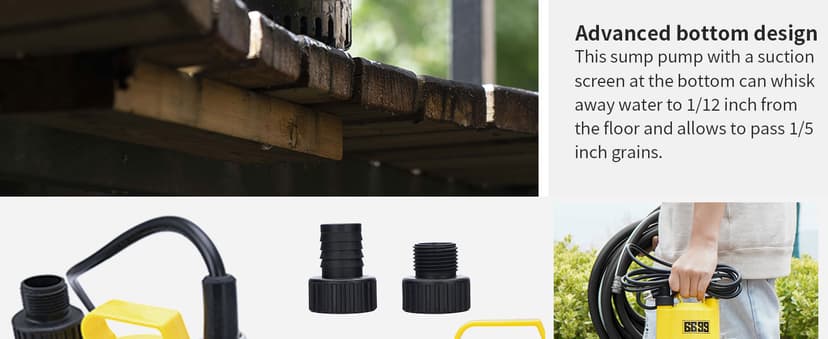 1/6HP Portable Utility Pump Submersible Small Backup Sump Pump Draining pump to Remove Water from Flooding House Basement Pool Tankless Heater Flushing Pump with 10-Foot Cord SUB 1100