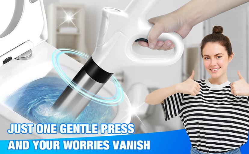 High Pressure Toilet Plunger, Air Drain Blaster Gun with Visual Barometer and Stainless Steel Plungers, Powerful Drain Clog Remover Tool for Sink, Toilet, Floor Drain - Heavy Duty Toilet Plungers