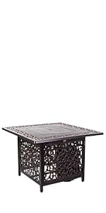 Fire Sense 62745 Armstrong Basketweave Aluminum Convertible Gas Fire Pit Table 55000 BTU Multi-Functional Outdoor Firepit with Fire Bowl Lid, Nylon Cover Clear Fire Glass Bronze Finish - Rectangular