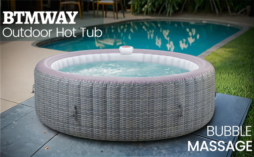 82" Inflatable Hot Tub for 4-6 People, Portable Outdoor Spa with 130 Soothing Bubble Jets, Smart Heating up to 104°F, with Insulated Cover, 6 Filters, PE Floor Mat, 110-120V Input (Laminated PVC)