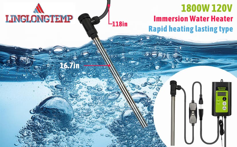 1800W Submersible Hot Tub & Pool Portable immersion Water Heater with Temperature Control and GFCI Leakage Protection for Swimming Pools, Bathtubs, Buckets, Baptistries, and Most Liquids
