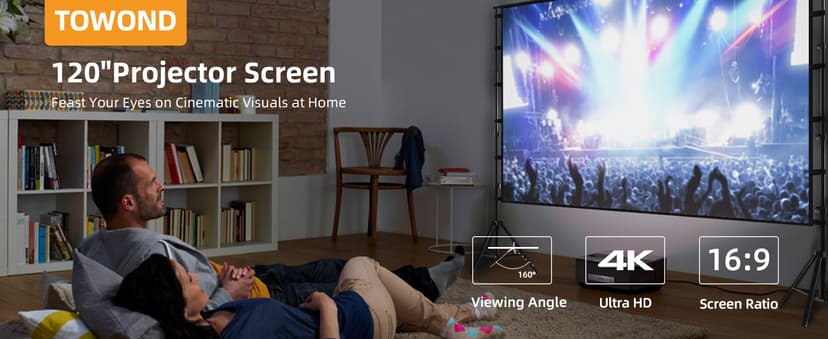 Projector Screen and Stand,Towond 120 inch Outdoor Projection Screen, Portable 16:9 4K HD Rear Front Movie Screen with Carry Bag Wrinkle-Free Design for Home Theater Backyard Cinema