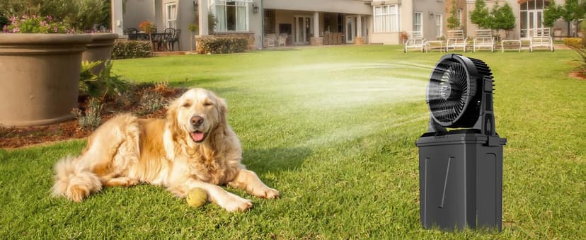 GHORA Portable Misting Fan with Remote,Camping Fan with 20000mAh Rechargeable Battery,9L Water Tank,4 Speed Levels,4 Spray Modes,RGB Lights for Fishing,Travel,Garden Parties,Outdoor Indoor Cooling