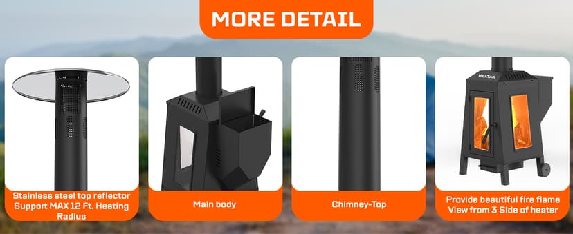 75,000 BTU Outdoor Patio Heater, Wood Pellet Heater With Wheels for Home, Gardens & Commercial Use - Black