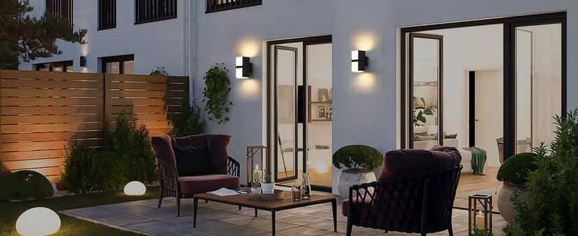 LUTEC Cuba 3000K 1100LM LED Integrated Porch Wall Light Outdoor and Indoor Bedroom LED Wall Lantern Sconce-Black