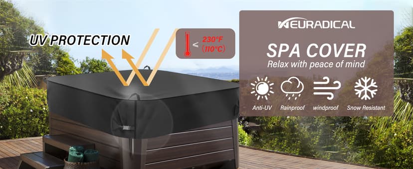 Square Hot Tub Cover 85 x 85 inch, 600D Heavy Duty Oxford Fabric SPA Cover for Hot Tub, Waterproof Outdoor SPA Hard Cover Protector, Waterproof & Anti-UV Jacuzzi Cover, Black