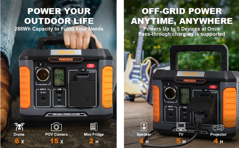 BALDR Portable Power Station, Solar Generator with 120V Pure Sine Wave AC Outlet, Backup Lithium Battery Power Supply, 330W | 288Wh, For CPAP Camping Travel Hunting Outdoors Emergency Blackout