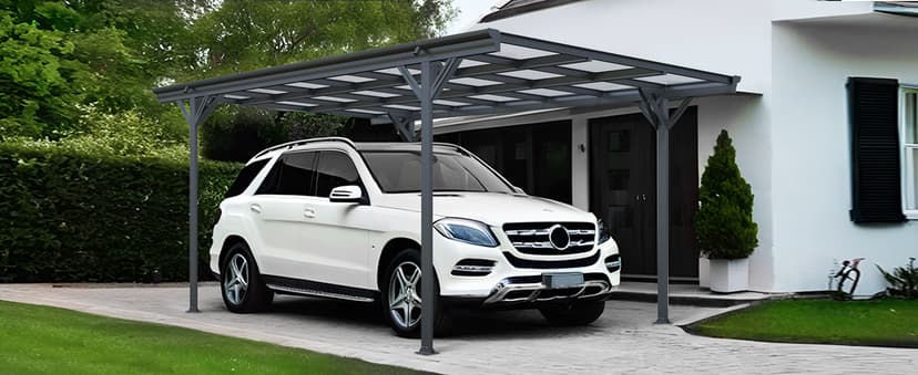 Real Relax Metal Carport 10 x 16ft with Heavy Duty Metal Frame & Pitched-Roof Polycarbonate Panel Canopy, Sturdy Canopy Shelter for Car, Truck, Pickup, SUV, Tractor, and Boat, Grey