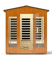 Real Relax Far Infrared Sauna, Home Indoor Sauna Room Canadian Hemlock Wooden Dry Saunas 950W 120V with Control Panel and 6 Low EMF Heaters Panels for Personal Spa