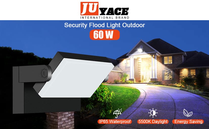 Juyace 60W LED Flood Lights Outdoor Wall Pack Light No photocell Lighting Fixtures for House 360° Rotational 6000lm 5000K IP65 Waterproof Modern Security Floodlights for Above Garagee