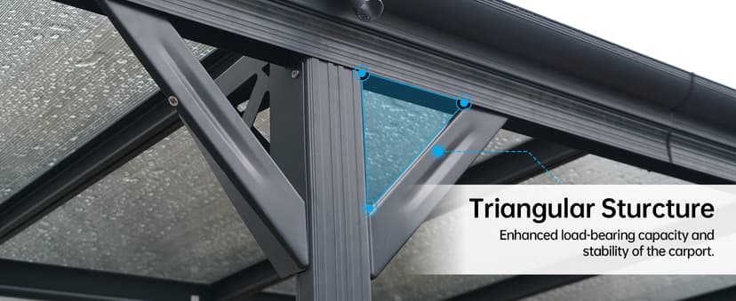 Real Relax Metal Carport 10 x 16ft with Heavy Duty Metal Frame & Pitched-Roof Polycarbonate Panel Canopy, Sturdy Canopy Shelter for Car, Truck, Pickup, SUV, Tractor, and Boat, Grey