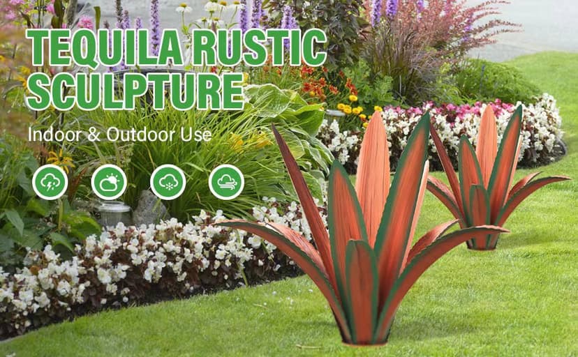 Metal Agave Plant Home Decor, Enlarge Thickened Metal Agave Garden Art for Outdoor Decor, Patio Lawn, Garden Sculpture Statue Green