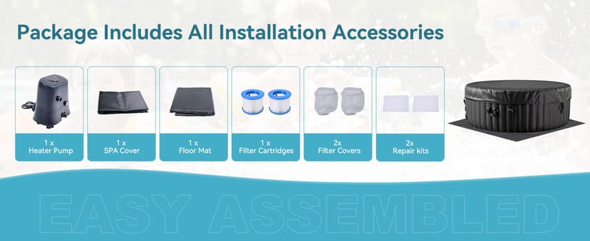 2-4 Person Inflatable Hot Tub, Round Portable Blow up Hot Tub, Leak-Proof PVC Outdoor Spa with 120 Air Jets, Insulated Cover & Heater Pump, 71” X 71” X 25”