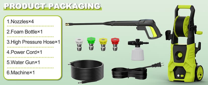 Pressure Washer, 5000PSI Max 3.6GPM Electric Power Washer with Foam Cannon 35FT Power Cord 4 Nozzles, Pressure Washer for Cars, Patios, Fences, Decks and Driveway