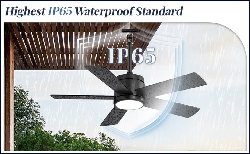 42 In Waterproof Outdoor Ceiling Fan with Light and Remote IP65 Plug in Wet Rated Outdoor Ceiling Fans for Patios Waterproof Gazebo Hanging Fan 3CCT 6 Speed, for Outside Porch Pergola Garage