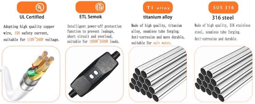 1800W Portable Fully Submersible Electric Pool And Hot Tub Immersion Water Heater With Gfci Plug, Thermostat For Bathtub, Inflatable, Swimming Above Ground Pools, Bathtub,Baptistry, Baptismal Pool