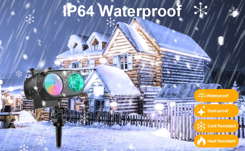8-Pattern Christmas Projector Lights Outdoor 2-in-1, Holiday Projector Lights Outdoor 26 Effects (Projection Card + 3D Ocean Wave) with Timer, Christmas Decorations Lighting for Outside Party Decor