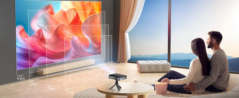 GooDee WiFi Bluetooth Mini Projector - 4K DLP Projector 1080P Support Pocket Pico Movie Projector with Tripod, Outdoor Video Portable Rechargeable Battery Short Throw for iPhone/Android