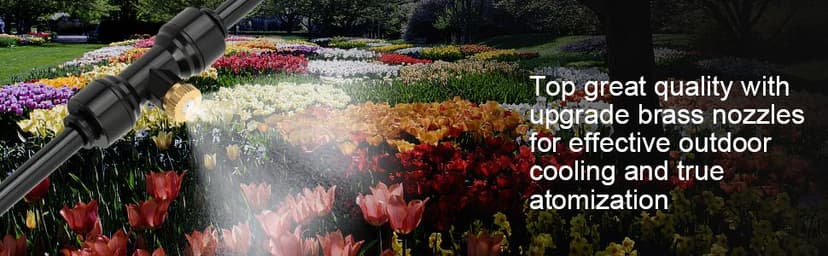 Misting Cooling System, DIY 33FT(10M) Misting Line +10 Brass Mist Nozzles+ a Brass Connector(3/4'') Outdoor Mister System for Patio Waterpark Garden Trampoline Greenhouse