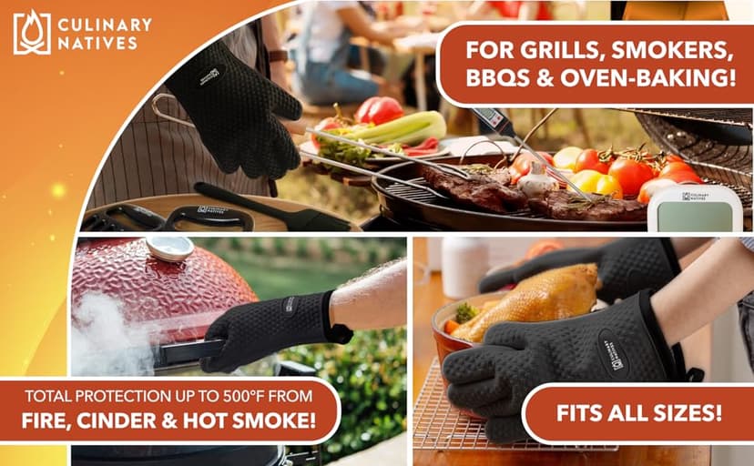 Meat Claws and Smoker Gloves | No.1 Extreme Heat Resistant BBQ Grill Gloves | Non-Slip Waterproof Silicone Oven Mitts | Pulled Pork Claws | Thermometer | Barbecue, Grilling, Smoking, Shredding (Black)