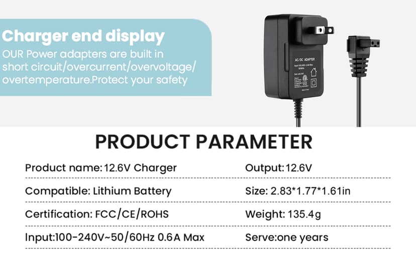 SLLEA 12.6V 2-Prong AC/DC Adapter Compatible with Paxcess HJ1103 HJ1103J Cordless 5000 Automatic Robotic Pool Vacuum Cleaner 5000mAh Lithium Ion Battery XSG1261800 12.6VDC 1.8A Power Supply Charger