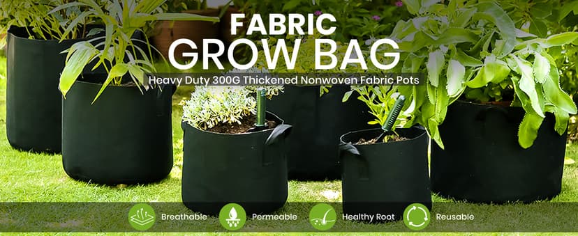 Utopia Home 5 Pack 5 Gallon Grow Bags, 300G Thickened Nonwoven Plant Fabric Pots for Outdoor, Grow Pots, Garden Plant Bags, Aeration Fabric Planter Bags for Fruits, Vegetables and Flowers