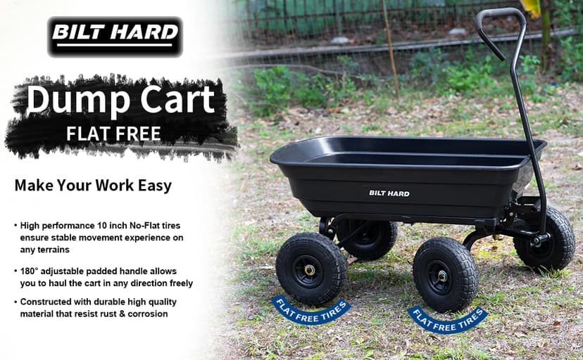 BILT HARD Poly Garden Dump Cart 600 lbs with No Flat Tires, Quick Release, 4 Cu Ft Dump Wagon Heavy Duty for Yard, Outdoor