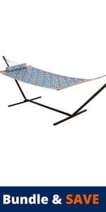 Castaway Living 13 ft. Double Traditional Hand Woven Navy Polyester Rope Hammock with Free Extension Chains, and Tree Hook, for 2 People with a Weight Capacity of 450 lbs.