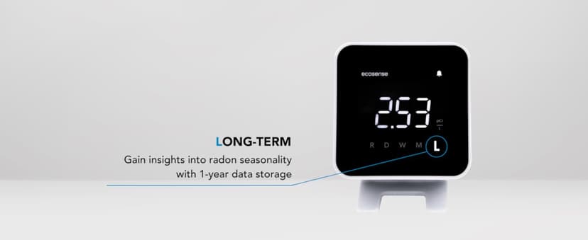 Ecosense EB100 EcoBlu, Home Radon Detector, Capture & Display Results Every 10 Minutes, Short & Long-Term Continuous Monitoring, Easy to Use