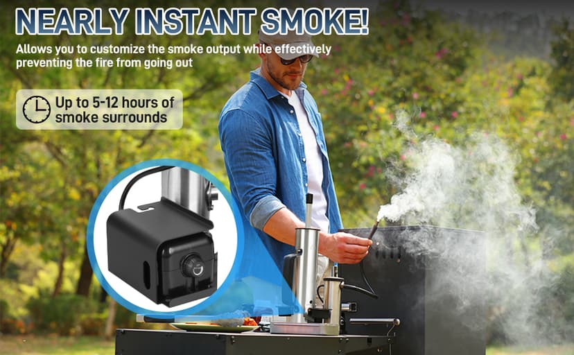 Outdoor Smoke Generator, Smoke Tube for Pellet Smoker, Stainless Steel Pellet Smoker Tube, Hot/Cold Smoker with Air Pump, Smoker Accessories, Portable Electric Smokers Grill Add Wood to produce smoke