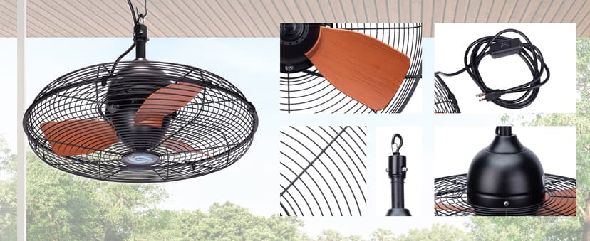 Tornado 20-Inch Outdoor Downrod Mount Ceiling Fan – IPX4 Water-Resistant, Remote Control Included, 3 Speed Settings, 3300 CFM, 10-Foot Cord, UL Safety Listed