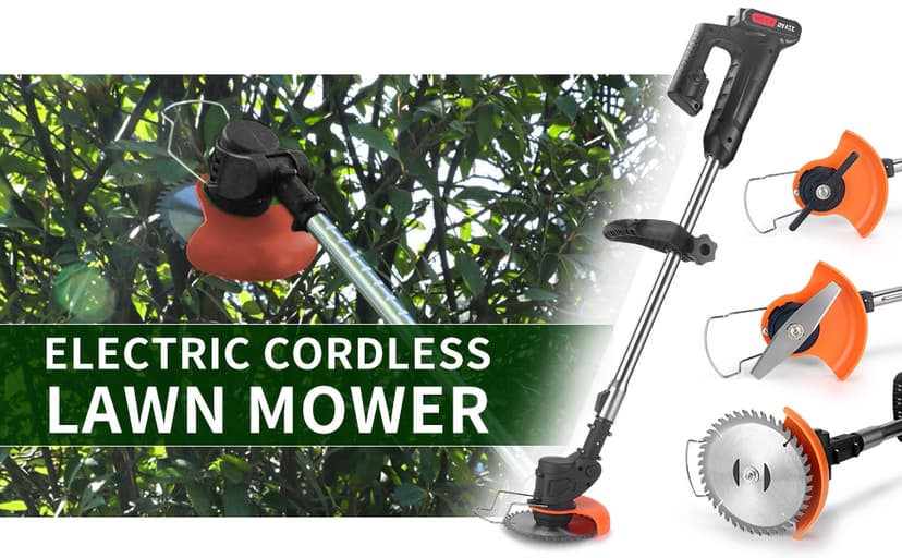 Cordless Lawn Trimmer Weed Wacker - 21V Lawn Mower Grass Edger with 2.0Ah Li-Ion Battery Powered & 3 Cutting Blade Types, Compact Power Tool for Lawn Yard Work……