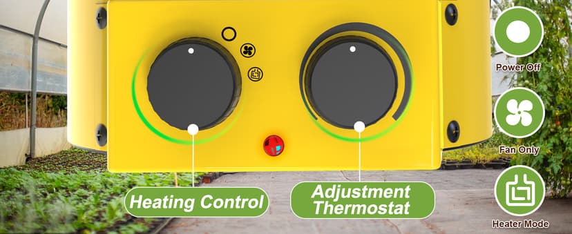 Greenhouse Heater with Adjustable Thermostatic - Outdoor Space Heating Fan for Flower Houses, Grow Tent, Overheating Protection, Fast Heating, Patio & Garage, Yellow
