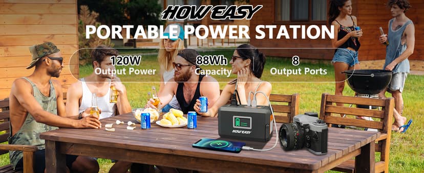 HOWEASY Portable Power Station, 88Wh Solar Generator, Lithium Battery Power with 110V AC 150W Peak Socket/DC/USB/LED Light for Outdoor Camping Trip Hunting Emergency(Solar Panel Not Included)