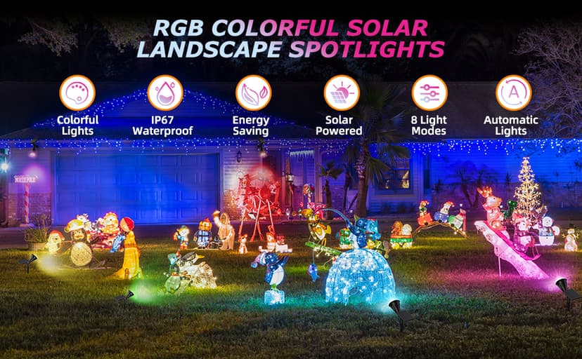 Solar Color Spot Lights Outdoor,21 LEDs Color Changing Solar Outdoor Lights,IP67 Waterproof RGB Multicolor Yard Solar Spotlights Auto On/Off for Pathway Garden Pool Patio Tree,2 Pack