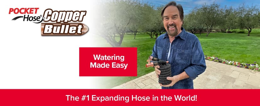 Pocket Hose Copper Bullet Expandable Garden Hose 25 FT w/10 Pattern Thumb Spray Nozzle AS-SEEN-ON-TV 650psi 3/4 in Patented Lead-Free Ultra-Lightweight Solid Copper Anodized Aluminum Fittings No-Kink