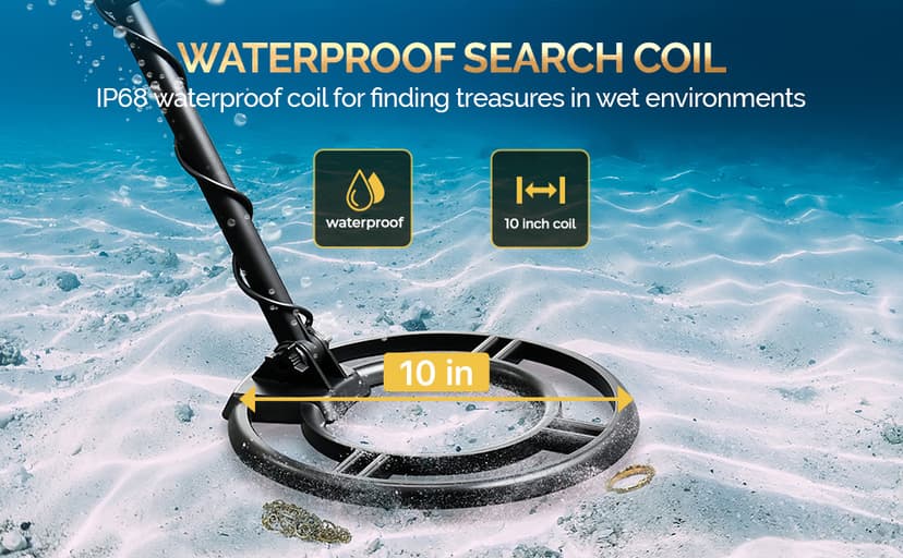 Metal Detector for Adults Professional - IP68 Waterproof Metal Detector, High Accuracy, A-M, Disc, Notch & Pinpoint Modes, Bigger LCD Display, 10” Waterproof Search Coil, New Advanced DSP Chip