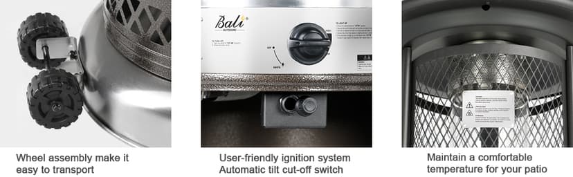 BALI OUTDOORS Propane Patio Heater, Stainless Steel Standing, 36,000 BTUs Portable Commercial Outdoor Gas Patio Heater with Glass Tube for Deck, Garden and Porch