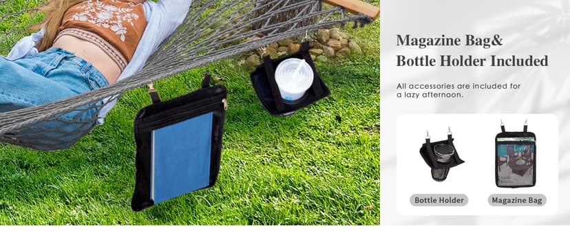 SUNCREAT Double Outdoor Hammock, Polyester Rope Hammock with Strong Spreader bar, Gray