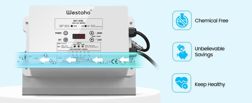 Saltwater Pool System, Westaho Salt Chlorine Generator with USA Titanium Cell for Above Ground Pools Up to 15,000 Gallons, Compatible with Intex Pool, IP 66 Waterproof
