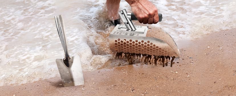 GADFISH Sand Scoop for Metal Detecting, Metal Detector Scoop, Stainless Steel Sand Sifter Shovel, Fast Sifter Shovel for Underwater Treasure Hunting (Stainless Steel)