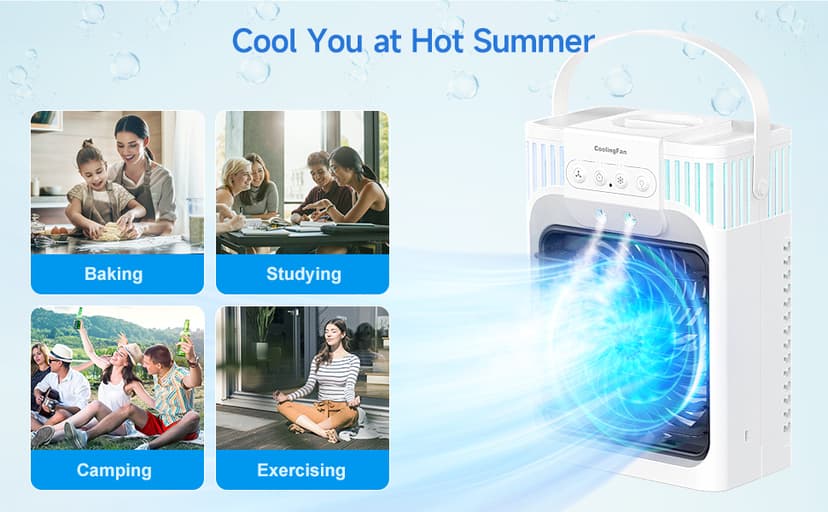 Portable Air Conditioner Cooling Fan with Remote, Quiet with 3 Speeds, 1200ml Evaporative Personal Air Cooler Fan with 3 Mist, 7 Night Light, 8H Timer, Small Air Conditioner for Bedroom Office