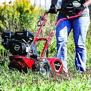 EARTHQUAKE Victory Rear Tine Tiller, Powerful 209cc 4-Cycle Viper Engine, Rugged Bronze Gear Transmission, Counter-Rotating Tines, Instant Reverse, Pneumatic Wheels, Model: 39381, Red/Black