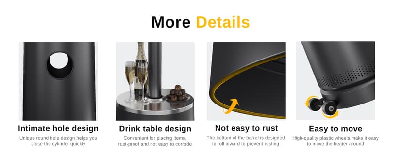 EAST OAK 50,000 BTU Patio Heater with Sand Box, Table Design, Double-Layer Stainless Steel Burner, Wheels, Triple Protection System, Outdoor Heater for Home and Residential, Polar Night