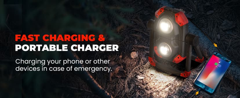 Yzoni 2 Pack LED Work Light Rechargeable, 2 COB 2500LM Folding Portable Flood Light with Magnetic Base and 360° Rotation Stand, Spotlights for Camping Car Repairing Emergency Job Site Lighting