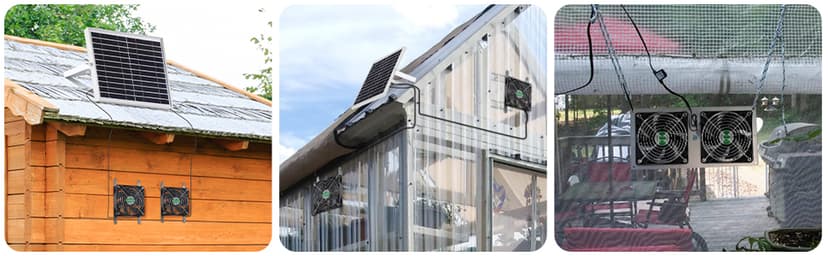 Solar Powered Fan, Solar Fan for Shed, Chicken Coop, Greenhouse, Outside with Two IPX7 Waterproof 5In Fans 13Ft On/Off Switch Cable Exhaust Intake Mounting Way and Installation Kits
