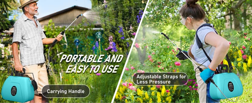Battery Powered Garden Sprayer 2 Gallon, Electric Backpack Sprayer, Weed Yard Lawn Sprayer with 5 Mist Nozzles & Retractable Wand & Adjustable Strap for Lawn, Garden, Yard